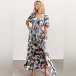 Baltic Born NEW Sicily Satin Short Sleeve Maxi Dress Floral Blue Large L NWT Photo 11