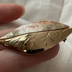 Vintage Leaf 🍁Leave🍃Mother Pearl Stamped LC Concha🐚nácar Pin Brooch Photo 0