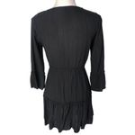 Sky And Sparrow Black Striped Tiered Ruffled 3/4 Sleeve Mini Dress Photo 77