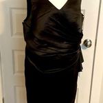 JJ's House J.J’s House| Black  Sheath V-Neck Knee-Length Satin Dress with crystal brooch. Photo 0