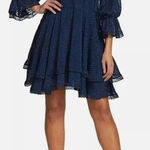 Alice + Olivia Joanne Mini Dress Lace Trim Ruffle Tiered 3/4 Sleeve Blue Size 2 Photo 0