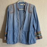 Chico's  Coin Detailed Lightweight Jacket Boho Jean Chambray XLP 3P Embroidered‎ Photo 3