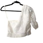 DO+BE One Sleeved Floral Embroidered Cropped Top White NWT Small Photo 2