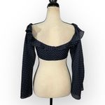 Alexis Ewa Crop Top Women's XS Navy Blue White Polka Dot Long Sleeve Bell Sleeve Photo 3
