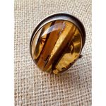 Vintage Oval Striated Amber Laminated Together 925 Sterling Silver 8.62g Size 7 Silver Photo 8