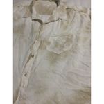 Millbon USA Distressed Beige Linen Blend Short Sleeve Collared Shirt Women L Tan Size L Photo 1