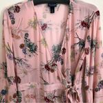 Pink Floral Long Sleeve Ruffle Wrap Dress S Photo 1