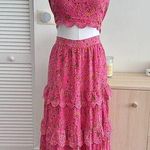 Caroline Constas Skirt Womens Large Floral Lace Tiered Crop Top Matching Co Ord Pink Photo 0