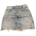 AGOLDE Quinn Distressed High Rise Light Wash Jean Mini Skirt in Size 25 Photo 0