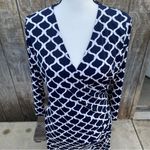 Charming Charlie ’s White and Blue Pattern Faux Wrap Dress Size Medium Photo 5