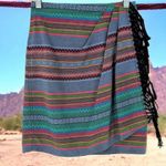 Liz Claiborne Vintage Lizwear Southwest Aztec Striped Cotton Fringed Wrap Skirt Size 2P Photo 1