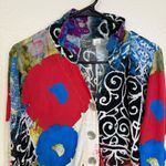 Simply Art Dolcezza Top Womens Medium Button Up Shirt Floral Artsy Boho Shell Red Photo 1