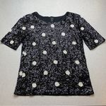 J.Crew Polka Dot Sequin Top XXS Black & Cream Short Sleeve Photo 0