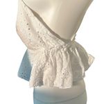 Broderie Anglaise white lacey eyelet plunging neckline cropped tank top large Photo 3