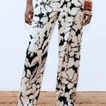 ZARA Silky Satin Like Tropical Floral Side Pockets Wide Leg Pants Trousers XS Photo 0