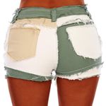 Potili High Waisted Distressed Color Block Denim Shorts Green Size 10 Photo 12