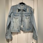 NWT New Collection Size M Light Wash Cotton Stretch Distressed Denim Jean Jacket Blue Size M Photo 0