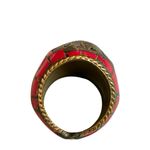 Tribal Nepalese Mosaic Ring – Coral & Lapis Inlay, Brass Setting Red Photo 13