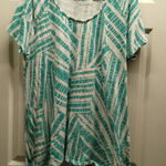 Woman Within  Size 18/20 Green White Geometric Asymmetric Hem Tunic Top Photo 0