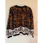 EXPRESS  Long Sleeve Animal Print Cardigan Sweater Ribbed Knit Brown Women's Med Photo 1