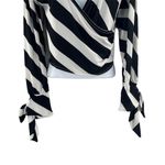 Topshop 2/$30  Striped Tie Sleeve V-Neck Wrap Blouse Top Shirt Bell Sleeve Black Photo 3