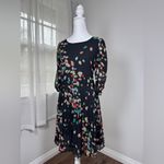 Oasis  Multicolored Leaf Print 3/4 Sleeve Pleated Knee Length Dress Photo 1