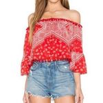 Tularosa Bandana Pom Pom Boho Crop Top 3/4 Bell Sleeve Red/White XS Photo 0