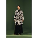 Farm Rio NWOT  Wool Blend Wild Hearts Tie-Belt Fleece Coat Size S Black White Photo 5