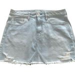 American Eagle Outfitters Denim Mini Skirt Light Blue Distressed Raw Hem Size 6 Photo 8