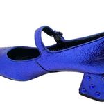 Geox Respira Metallic Blue Mary Jane Block Embellished Jewel Block Heel 37.5 7 Photo 7