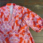 52Seven Colorful Paisley Balloon Sleeve Cotton Blend Midi Shirt Dress ~ Sz 8 💛🍄 Red Photo 5