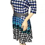 Gabby Skye Geometric Half Sleeve Fit Flare Dress Blue Black Gold Zip Womens 4 Photo 3