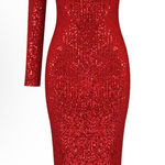One Shoulder Flower Sequin Midi Dress size M Red Size M Photo 0