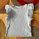 ZARA Ruffle Sleeve Light Blue Ribbed Crop Top Got Staining See Pics Medium Photo 0