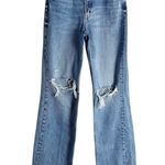 ZARA  Distressed Ripped High Rise Wide Leg Raw Hem Denim Blue Jeans Size 6 Photo 0