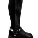 Karl Lagerfeld Milla Rhinestone Embellished Tall Chunky Lug Sole Boots Sz 6 Photo 1