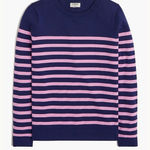 J.Crew Teddie Navy Blue Pink Striped Sweater Cotton NWT Size XXS Crewneck Photo 0