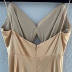 Mac Duggal Long Formal Dress Gold Tie Front with Key Hole Detail in Champagne Photo 5