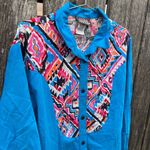 Vintage 90s Ozark Mountain Cowgirl Western Neon Southwestern Big Yoke Shirt 26W Blue Photo 1