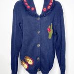 Vintage The Eagles Eye Southwestern Sweater Womens Medium Cardigan Cactus Navy Blue Photo 1