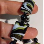 Vintage Glass Bead Green Black White Toggle Clasp Chunky Necklace Photo 2