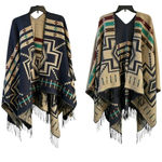 Reversible Southwest Shawl Poncho Ruana with Fringe Western Bohemian Tribal Black Size undefined Photo 1