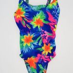 Kathy Ireland Vintage 80s Crinkle Neon Tie Dye One Piece Swimsuit Photo 3