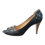 Tod's Leather Peep Toe Heels Italian Navy Blue Designer Pumps Shoes Size 39 8.5 Photo 0