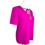 Trina Turk Escondido Short Sleeve Gold Tassel Fringe Top in Fuchsia Pink Small Photo 2