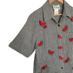 Quacker Factory The Top Womens S Plaid Watermelon Embroidered Button Up Novelty Photo 4