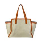 Salvatore Ferragamo  Woven Canvas Leather Tote Bag Orange Trim Italy Photo 4