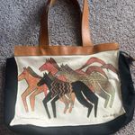 Laurel Busch vintage native horse canvas tote leather straps Photo 0