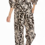 Rebecca Taylor Paisley Jumpsuit 100% Cotton Brown Belted With Pockets Size M Photo 0