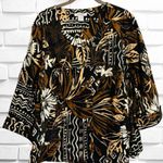 Dress Barn Woman 2X Button Up Blouse Tribal Design 3/4 Sleeve Button Cuffs Boho Photo 0